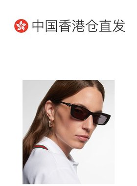 1h可退 香港直邮Gucci 古驰 女士 徽标矩形太阳眼镜 black黑色 舒