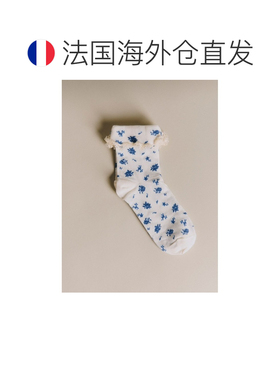 自营欧洲直邮Sezane 女士蓝色花卉棉质刺绣袜袜子