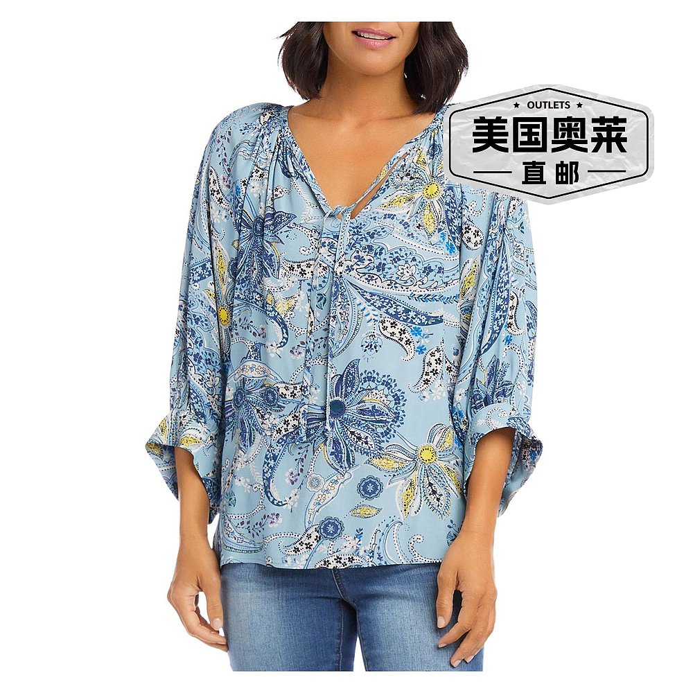 karen kane女士 Tie Neck Blouson Sleeve Pullover Top paisley - 图0