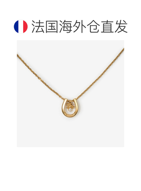 自营欧洲直邮Burberry博柏利 金色黄铜立方氧化锆马蹄项链吊坠