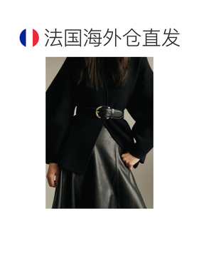 欧洲直邮自营Sezane Eline女士黑色皮革冰面效果搭扣腰带