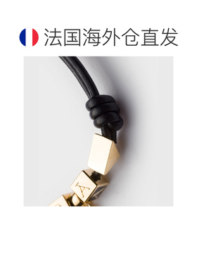 自营欧洲直邮Prada普拉达 女士黑色皮革金属配饰纳帕手链