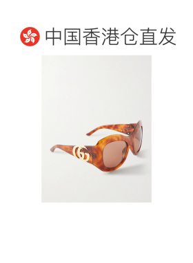 香港直邮Gucci 古驰 女士 G-embellished 双圆框再生龟甲色醋纤太