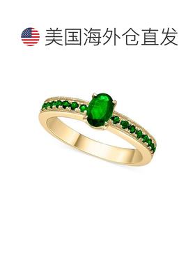 1h可退 【美国直邮】Macy's|14k 镀金纯银祖母绿椭圆形和圆形密镶