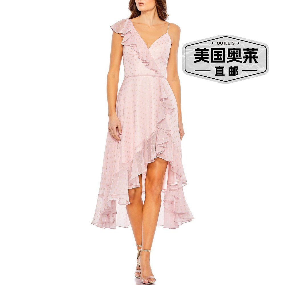 mac duggal女士 Metalic Hi-Low Midi Dress blush/gold【美国奥-图0