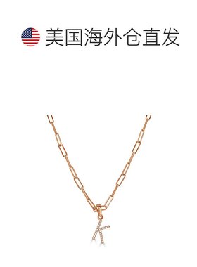 自营sabrina14k 玫瑰金和钻石回形针初始项链 - 玫瑰 k 美国奥莱