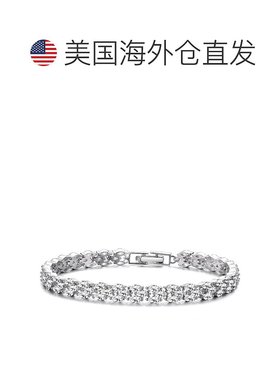 自营 GENEVIVE 纯银立方氧化锆三排水平手链 - 银白色 美国奥莱直