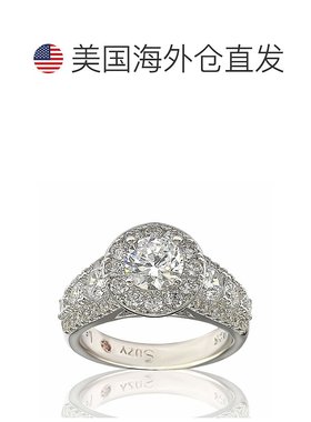 自营 Suzy Levian 新娘纯银白色立方氧化锆订婚戒指 - 白色 美国