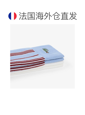 自营欧洲直邮Lacoste法国鳄鱼 男女同款白色/浅蓝色棉质条纹袜两