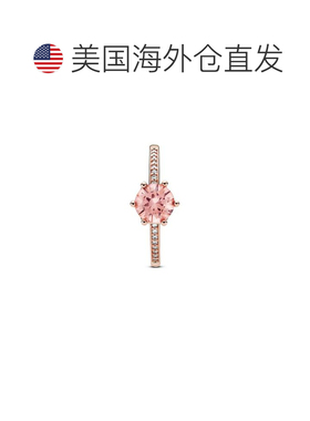 1h可退 【美国直邮】Pandora 方晶锆石时刻粉红闪亮皇冠单石戒指
