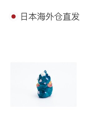 日本直邮九谷烧2号 招财猫 蓝色背景配紫色花朵（左） 装饰物护身
