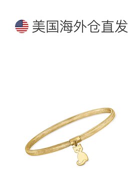 自营 Ross-Simons 意大利 14kt 黄金网眼猫吊饰手链 - 8 英寸 美