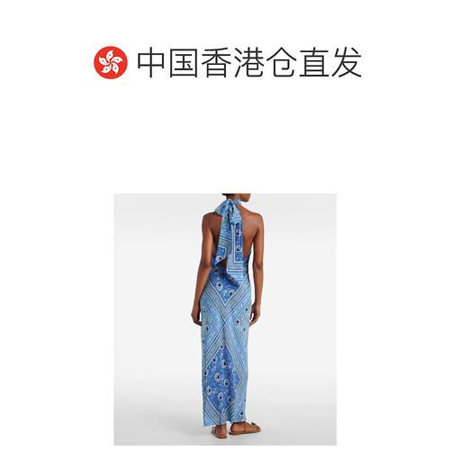 1h可退 香港直邮RIXO 女士 Maura 印花缎面长款连衣裙 blue蓝色 - 图1