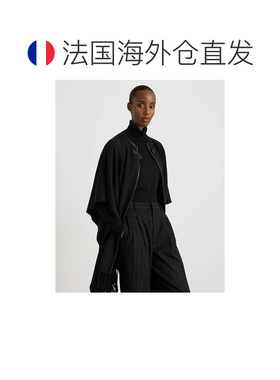 欧洲直邮自营Ralph Lauren拉夫劳伦 女士黑色人字纹仿皮搭扣斗篷