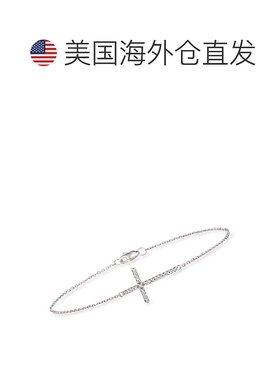自营 Ross-Simons 14kt 白金侧向交叉手链带钻石 - 8 英寸 美国奥
