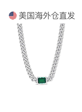 自营925 纯银 Mimi & Max 7/8 CT TGW 八角形祖母绿锁链项链 - 绿