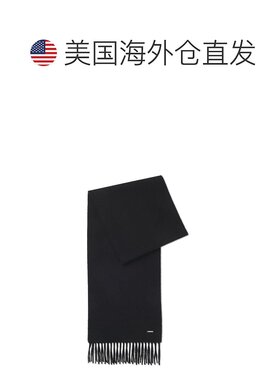 自营bossCashmere scarf with twisted fringes - black 美国奥