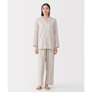 1h可退 日本直邮MUJI 女士 无侧缝 双层棉纱长袖睡衣 45505849715