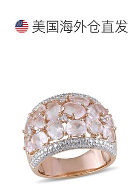 自营 Mimi & Max 6ct TGW 玫瑰石英和钻石点缀花卉戒指（玫瑰银）