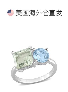 自营 mimi & max3 4/5 CT TGW 八角形绿色石英和天蓝色托帕石戒指