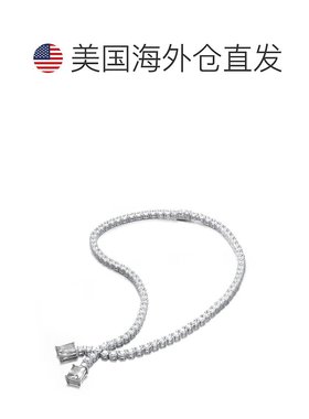 自营 genevive纯银白金镀层彩色立方氧化锆两石网球项链 - 白色