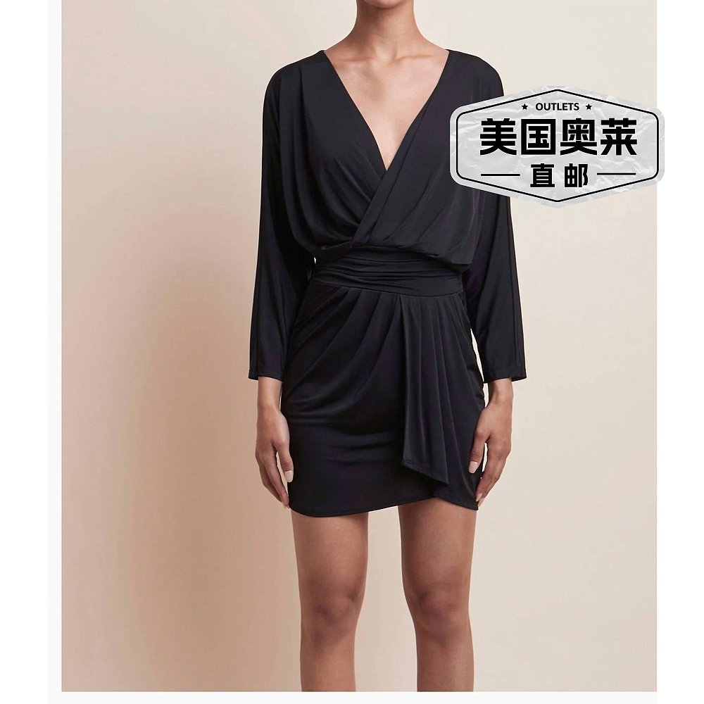 krisaDrape Skirt Surplice Dress In Black black【美国奥莱】-图0