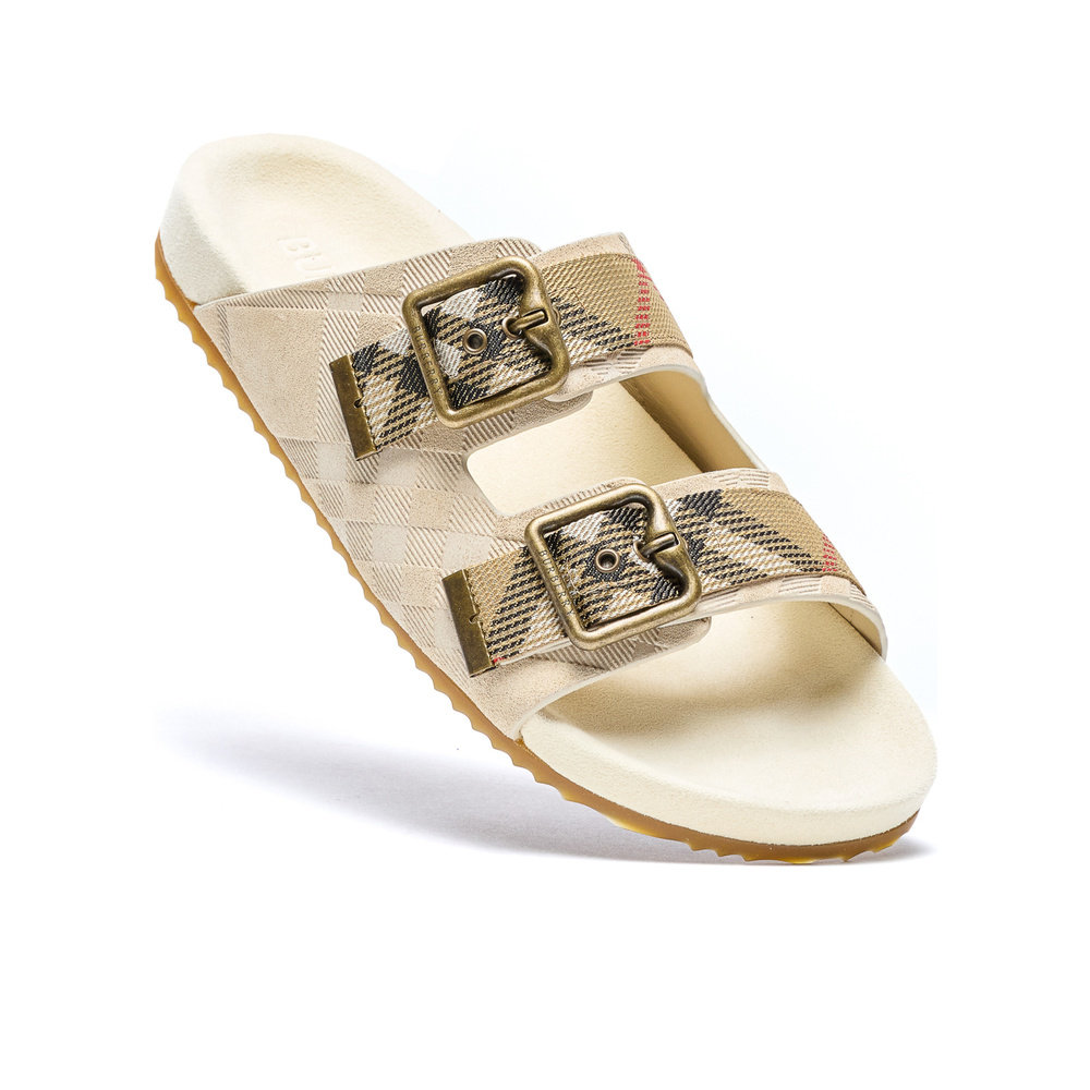 1h可退 香港直邮BURBERRY/博柏利 女士 双扣格子拖鞋 26SS,淘宝优惠券,粉丝福利购,淘宝优惠卷
