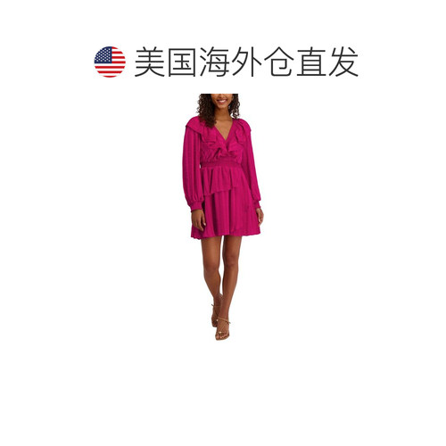 自营Kensie Satin Striped Chiffon Mini Dress - purple 美国奥 - 图1