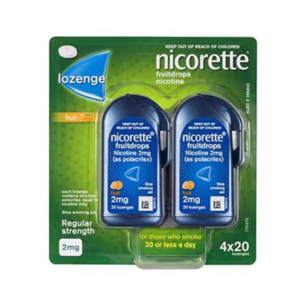 澳大利亚直邮Nicorette 力克雷 戒烟含片 水果味2mg 20片X4/盒 - 图0