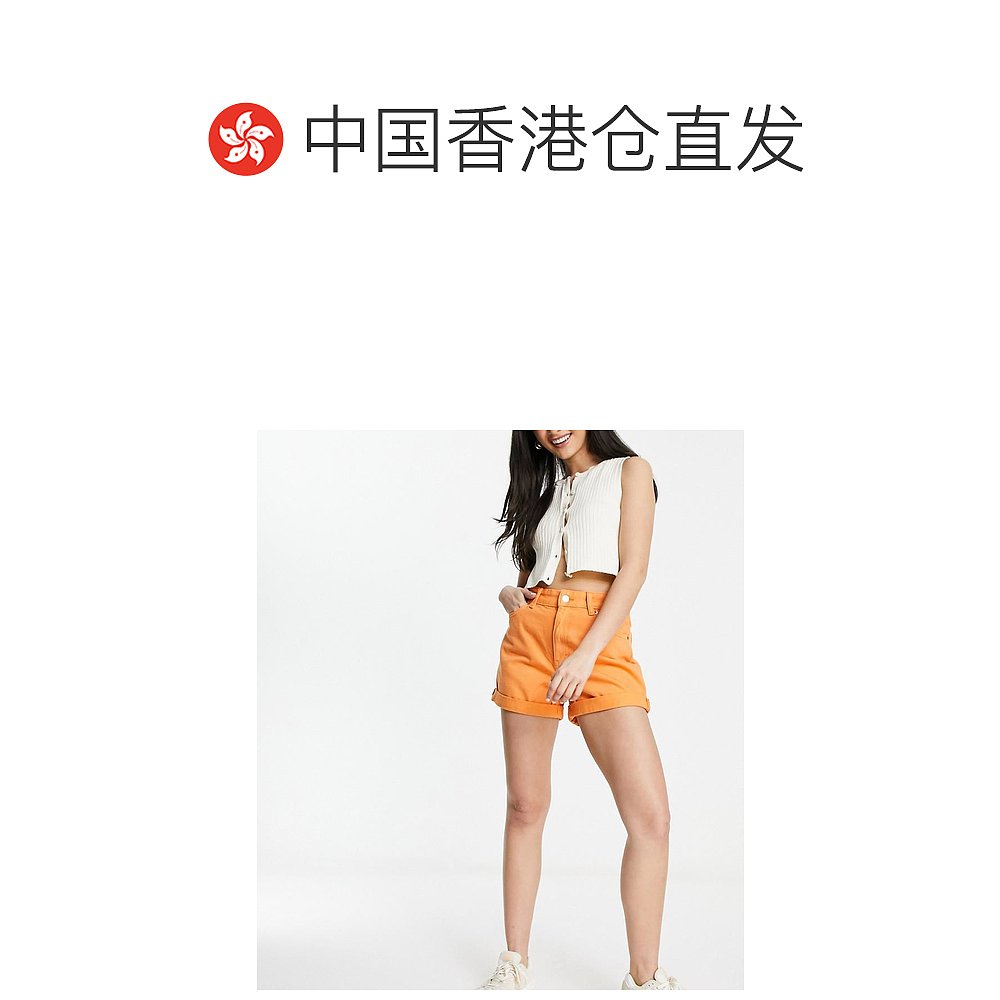 香港直邮潮奢 monki女士Monki卷边橙色牛仔短裤-图1