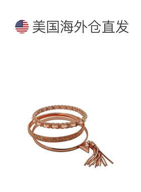 1h可退 【美国直邮】GUESS|金色 3 件套黑色珠子和仿麂皮手镯