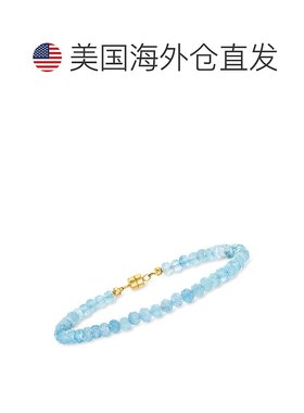 自营 Ross-Simons 海蓝宝石珠子手链带 14kt 黄金磁性扣 - 8 英寸