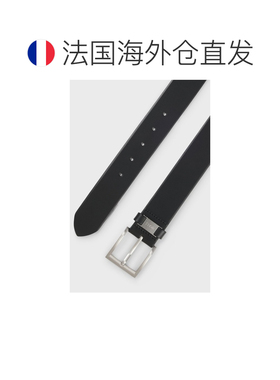 自营欧洲直邮Hugo Boss 男士黑色牛皮logo标识腰带4cm情人节礼物