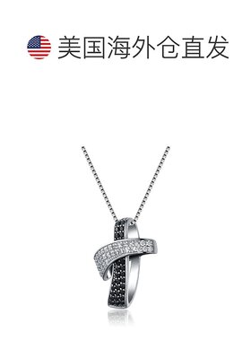 自营 GENEVIVE 纯银黑色镀黑色立方氧化锆项链 - 黑色 美国奥莱直