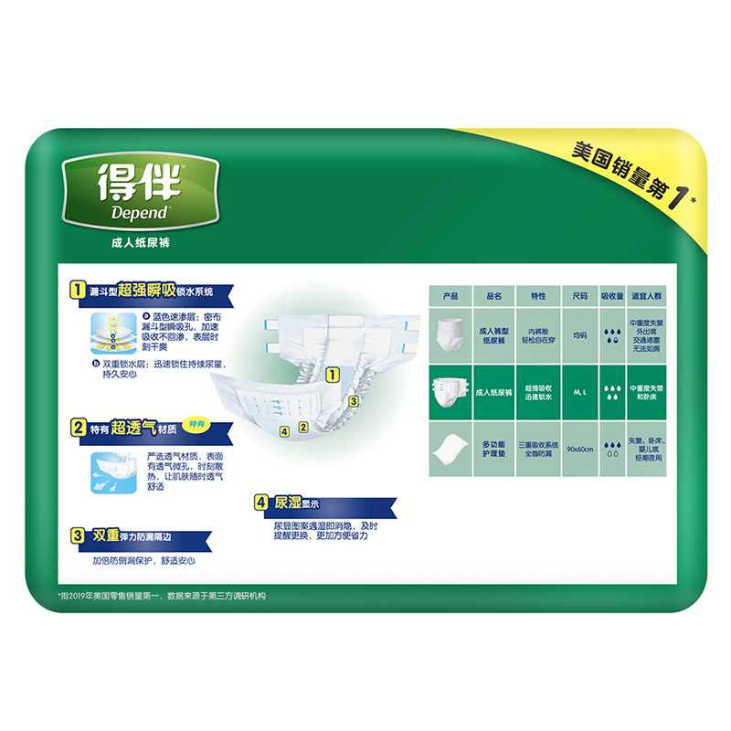 【L码纸尿裤】得伴成人漏尿搭扣型纸尿裤吸水裤可靠安心9片*1包 - 图3
