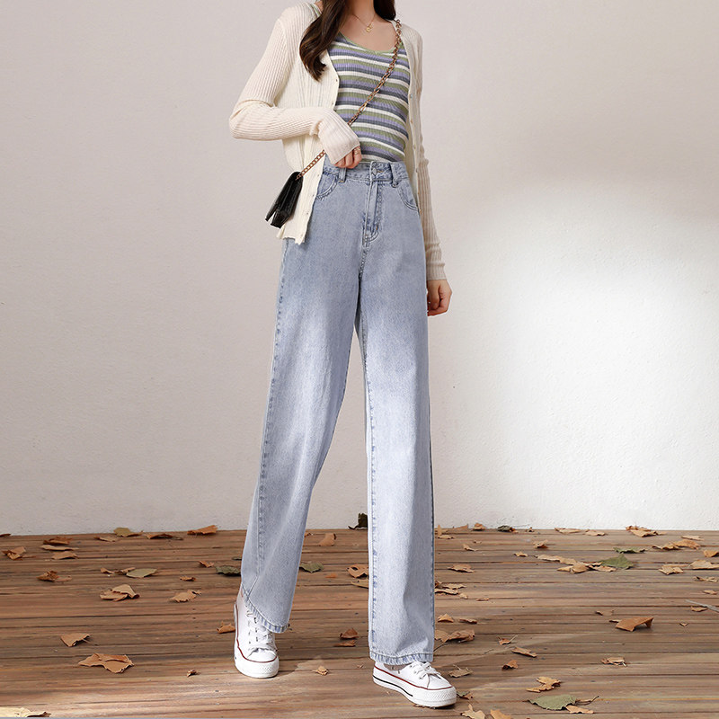 小个子150cm牛仔秋季高腰阔腿裤 蔓菲恋牛仔裤