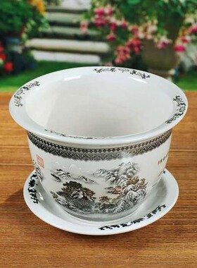 景德镇陶瓷粉彩铁树超大号花盆