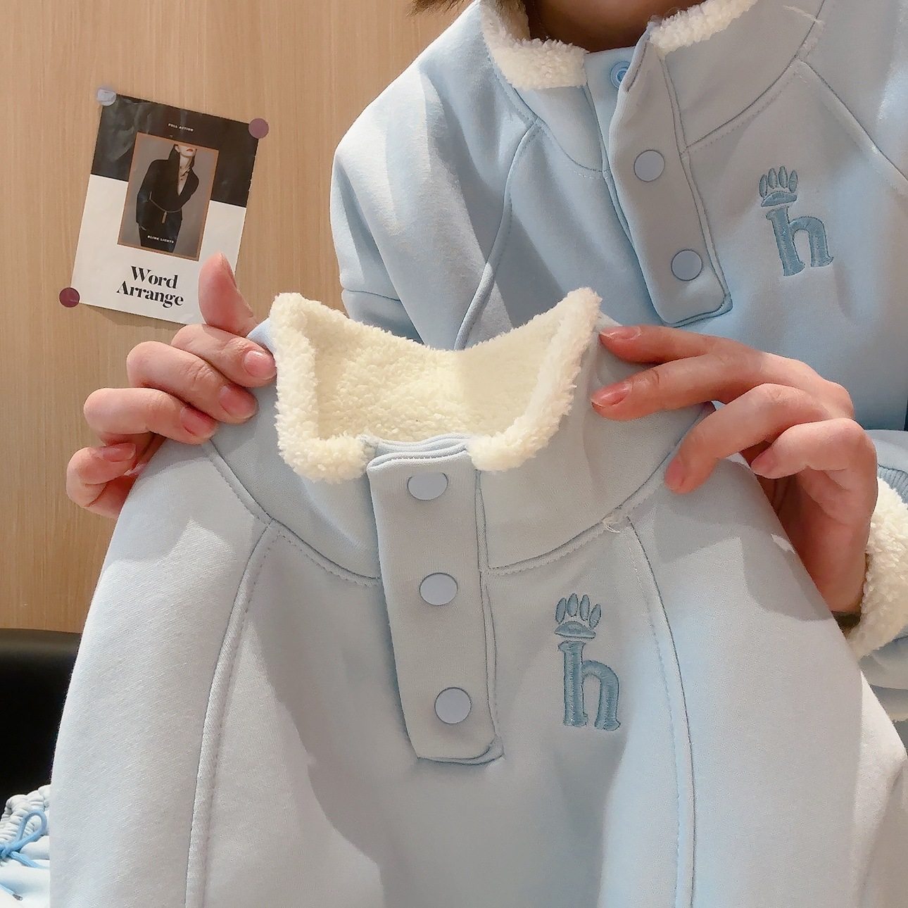 儿童加绒卫衣套装冬季亲子水蓝色加厚卫裤立领男女童运动两件套,淘宝优惠券,粉丝福利购,淘宝优惠卷