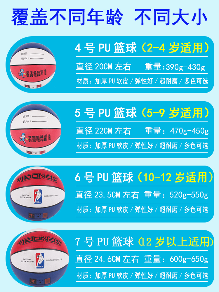 儿童PU吸湿篮球幼儿园4号5号小学生专用6号7号青少年训练耐磨蓝球 - 图1