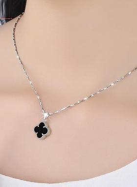 银项链女S999纯银锁骨链正品四叶草吊坠甜美简约日韩版足银首饰品