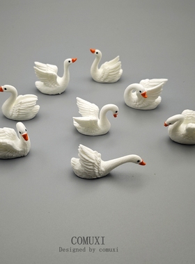 可爱写实天鹅树脂桌面车载摆件