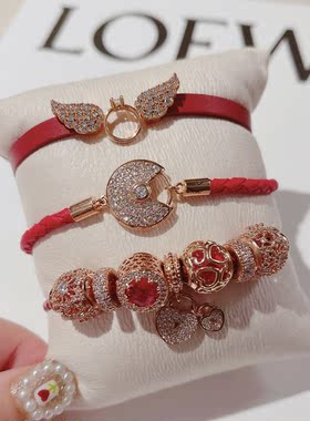小众韩国东大门ins水钻红色手链