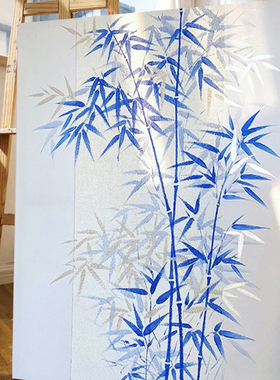 蓝色竹子石英砂肌理画diy