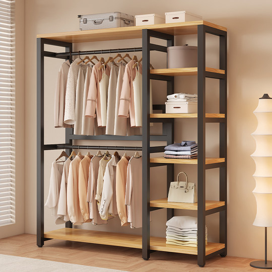 衣帽架落地卧室组合防尘置物架简易衣柜金属一体开放式收纳挂衣架