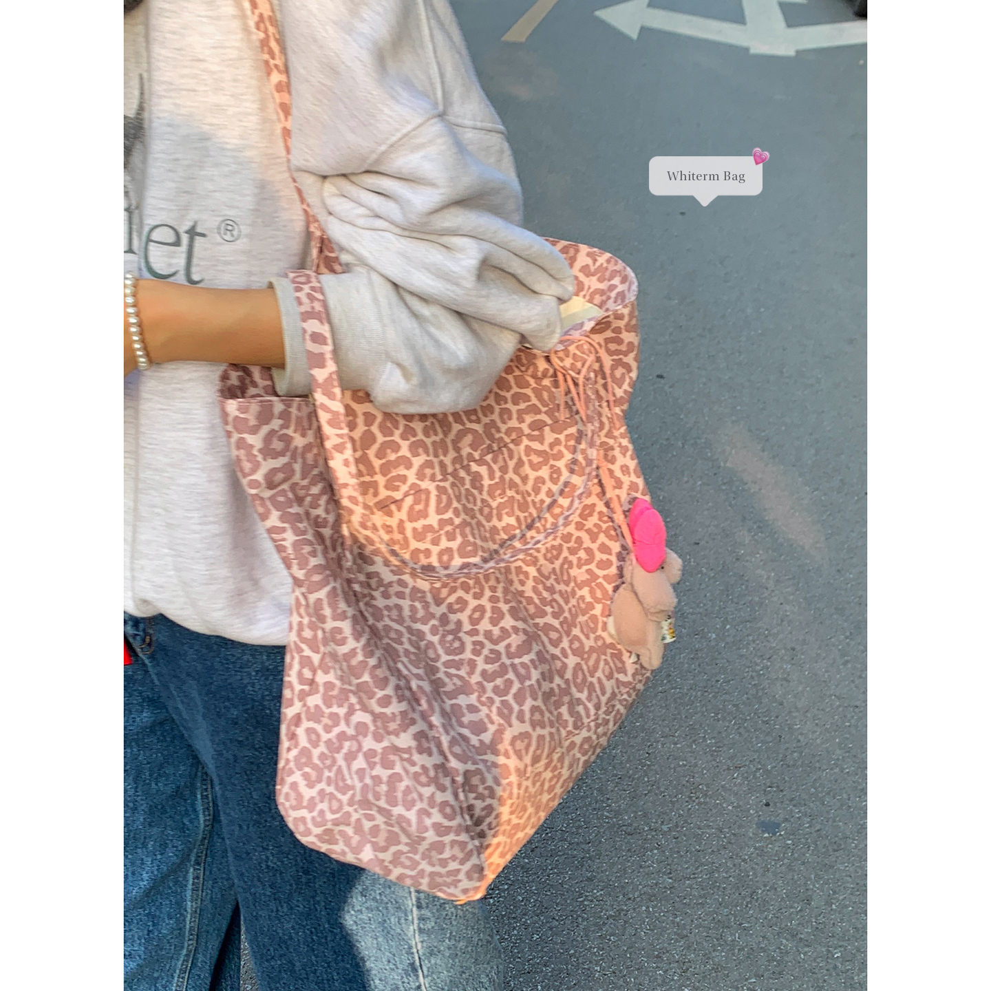 甜美豹纹帆布包包女2025新款潮时尚学院风托特包懒散风大容量包 - 图2