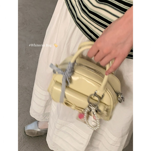 夏季手提保龄球包包女2025新款潮韩版蝴蝶结贝壳包百搭单肩斜挎包 - 图3