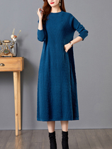 Big Code Autumn Winter Over Knee Long Skirt Woman Ocean Qi Bottom-knit Sweater Dresses Chubby mm200 Jaggi Loose Lenty Dress