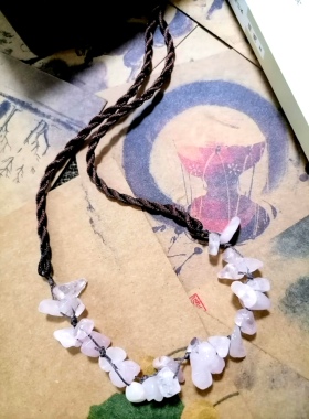 吉祥珠宝 天然粉水晶繁花大颗粒原石蜡绳原石吊坠蜡绳手作项链