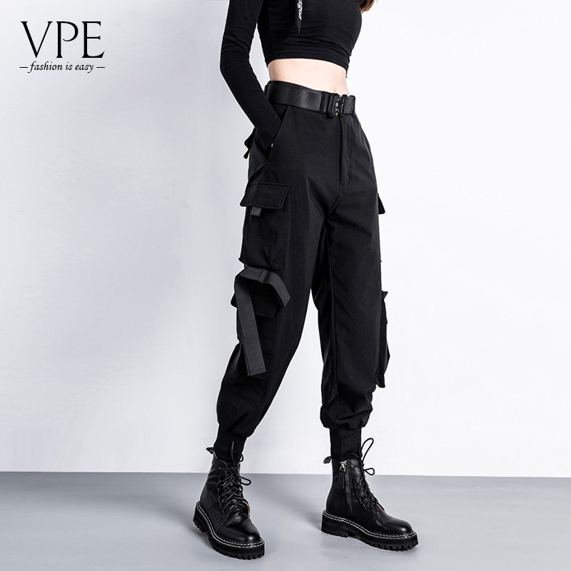 春秋新款束脚bf黑色超火潮牌工装裤 vpe休闲裤