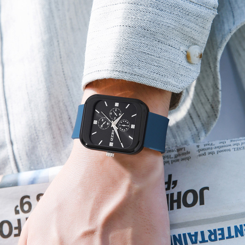 kezzi正品方形中性硅胶带防水腕表 珂紫国产腕表